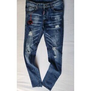 DSQUARED2 Jeans Men’s Blue Skinny Distressed Patch Dark Wash Denim